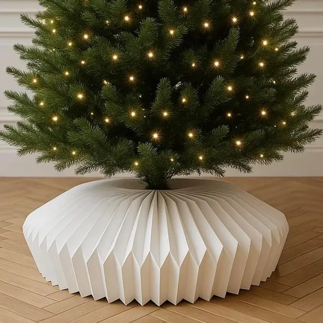 KZQ Kerstboomring & Kerstboomrok - Opvouwbaar met Origami Look - 60 cm - 70 cm - Modern Skandi & Boho Kerstboomkraag - Kerstversiering & Kerstdecoratie - Wit Wit-6