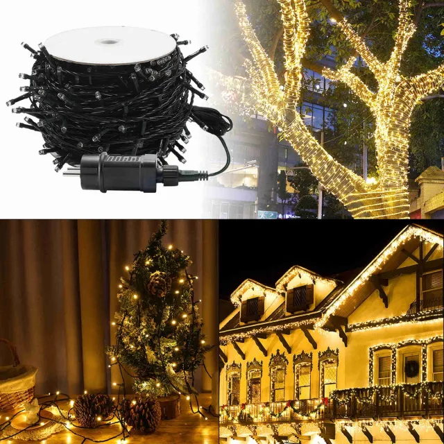 Aufun 100m LED-lichtketting Lichtwand Lichtgordijn 8 Verlichtingsmodi IP44 Binnen/buiten voor Kamerdecoratie,Kerstmis,Halloween (1000 LED's,warm wit)