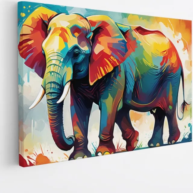 Saammp Canvas Schilderij - Olifant - Kleurrijk olieverf - Dieren - 150x100 - Foto op canvas - Wanddecoratie - Muurdecoratie Woonkamer - Slaapkamer decoratie - Canvas Print Multicolor