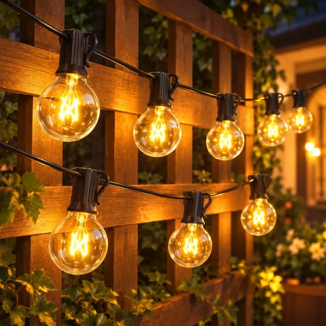 LAPAMAX G40 Lichtsnoer Buiten IP44 - Lichtslinger met 50 Glazen Bollen + 4 Reservelampen - Koppelbare Prikkabel - Lichtketting Warm Wit 2700K - Terrasverlichting voor Veranda, Terras en Bruiloft - 16,4 Meter