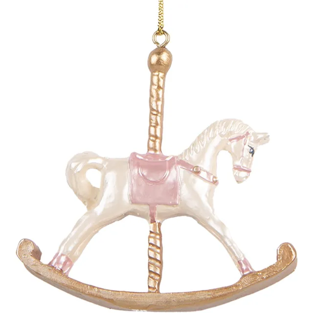 Clayre & Eef Kersthanger Hobbelpaard 8x2x7 cm Wit Kunststof