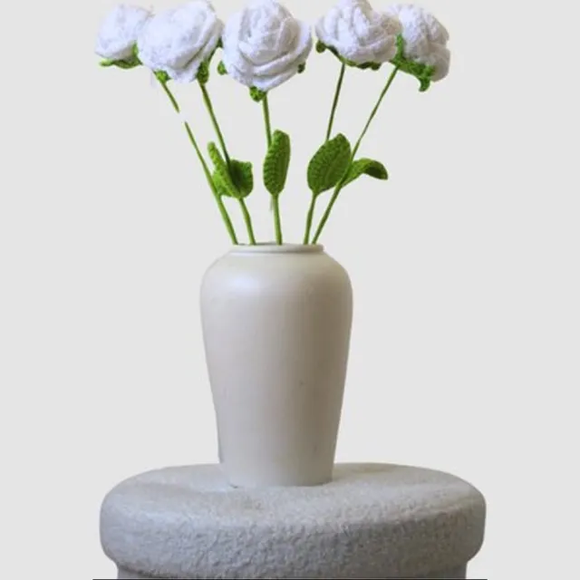 Woolbloom kunstbloemen - Gehaakte Bloemenboeket - Witte rozen - interieurdecoratie - onderhoudsvrij