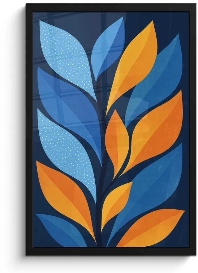 FrameYourWall Poster in lijst - Fotolijst 40x60 cm - Posters - Abstract - Bladeren - Blauw - Posterlijst zwart - Decoratie - Wanddecoratie woonkamer - Muurdecoratie slaapkamer