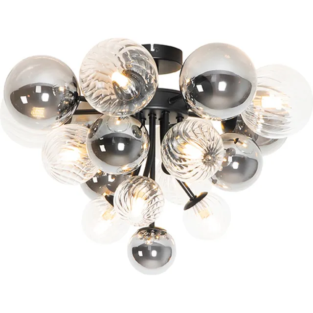 QAZQA bonnie - Art Deco Plafondlamp - 10 lichts - Ø 52 cm - Zwart - Woonkamer | Slaapkamer | Keuken