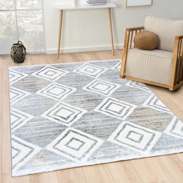 flycarpets Grace Vloerkleed Geruit - Grijs - Laagpolig - 120x170 cm