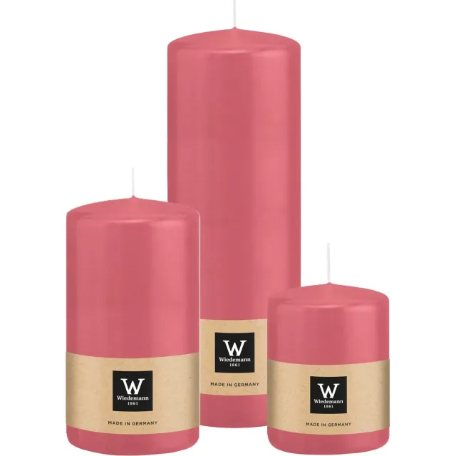 Wiedemann Cilinderkaarsen/stompkaarsen - set van 3 - roze - 6x8/7x13/7x20 cm