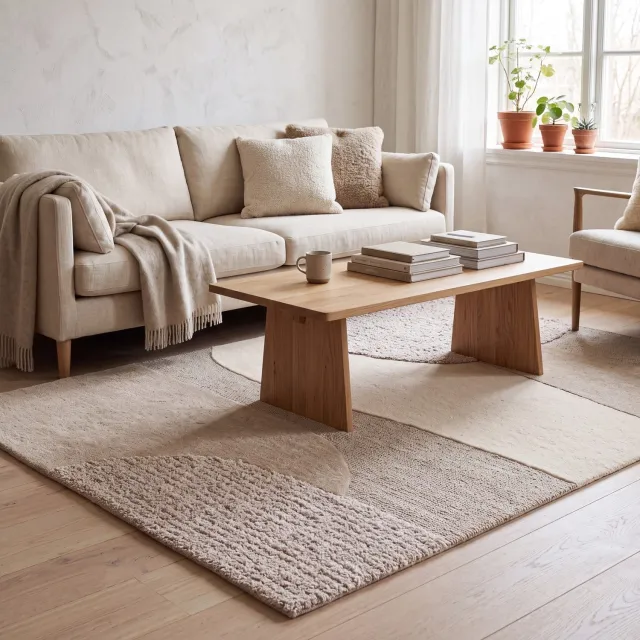 Acsento Bergen Vloerkleed - 160 x 230 cm - Beige,Ivoor - Rechthoekig - Wol - Woonkamer, Slaapkamer - Abstract - Scandinavisch, Modern