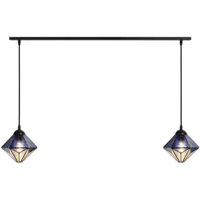 Coloured by Art 2 x Tiffany Akira Blue lampen aan plafondbalk - Art Deco Trade Zwart
