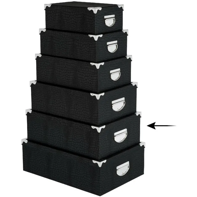 5Five® 5Five Opbergdoos/box - 3x - zwart - L44 x B31 x H15 cm - Stevig karton - Crocobox