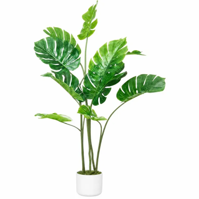 HOERFURIY Kunst Monstera 120cm met pot — Verstelbare stalen steel — Voor woonkamer & terras groen