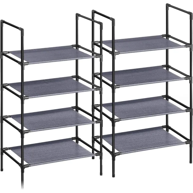 Songmics Schoenenrek met 4 niveaus, 2 stuks, schoenenrek, opslag, metalen frame, planken van vliesstof, voor entree, slaapkamer, woonkamer, 45 x 28 x 80 cm, grijs LSR044G02