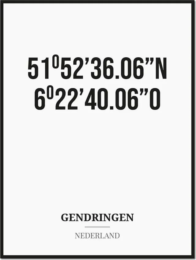 Studio216 Poster/kaart GENDRINGEN met coördinaten zwart, wit