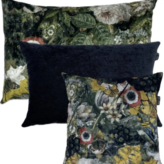 Zippi Design Flower Art Sierkussen SET 40x60 cm kleur zwart geel bloemen - ACTIE nu met veren vulling!