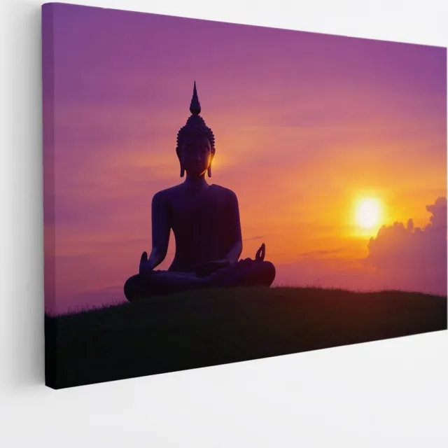 Saammp Canvas Schilderij - Boeddha - Zonsondergang - 45x30 - Foto op canvas - Wanddecoratie - Muurdecoratie Woonkamer - Canvas schilderijen multicolor