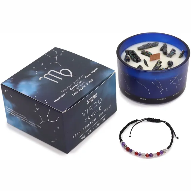 Ancient Wisdom Zodiac kristallen kaars met edelsteen armband - maagd - sterrenbeeldkaars - virgo