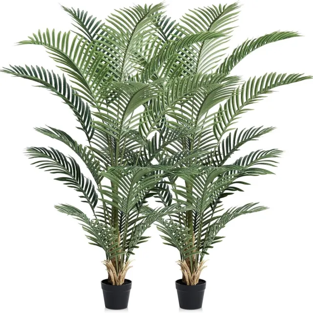 Provento Kunstpalm 150 cm hoog, kunstplant met UV-bescherming voor binnen en buiten - decoratieve kamerplant voor woonkamer, balkon en badkamer - verpakking van 2 stuks