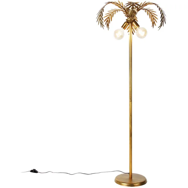 QAZQA botanica - Retro Vloerlamp | Staande Lamp - 2 lichts - H 1560 mm - Goud/messing - Woonkamer | Slaapkamer | Keuken