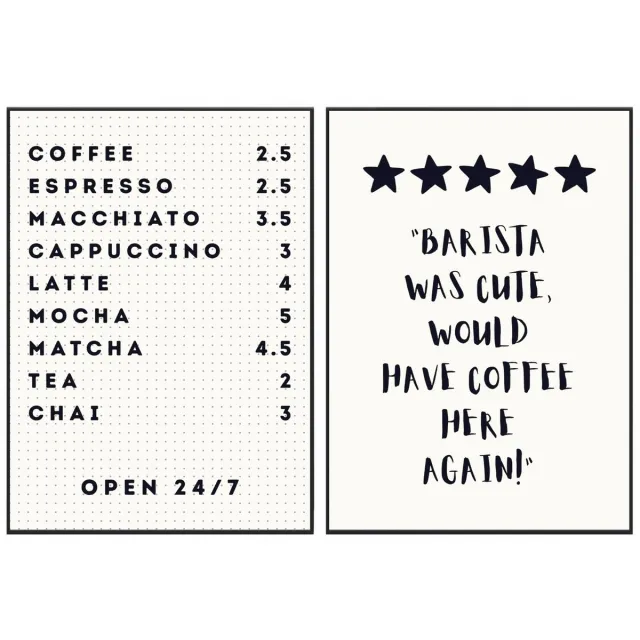 No Filter Keuken posters - 2 stuks - 21x30 cm / A4 formaat - Coffee menu Poster / Koffie menu - Barista poster - Keuken decoratie - Cadeau koffieliefhebber Set A4