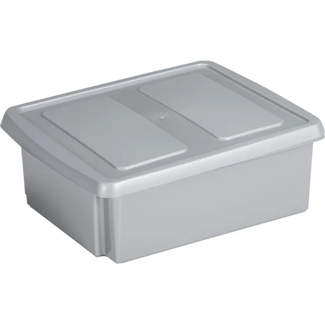 Sunware opslagbox - 17 liter - lichtgrijs - kunststof - 45 x 36 x 14 cm - met grijze deksel - mand - opberg kist