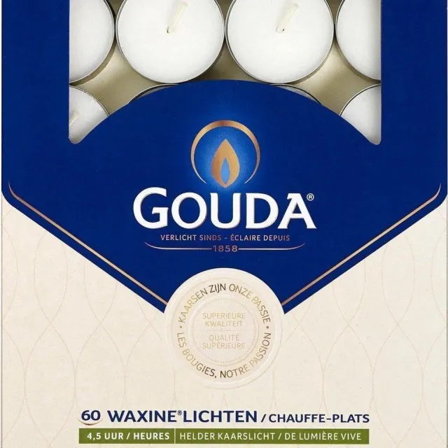 Gouda theelichten 4,5 branduren - doos met 60 waxinelichtjes Wit