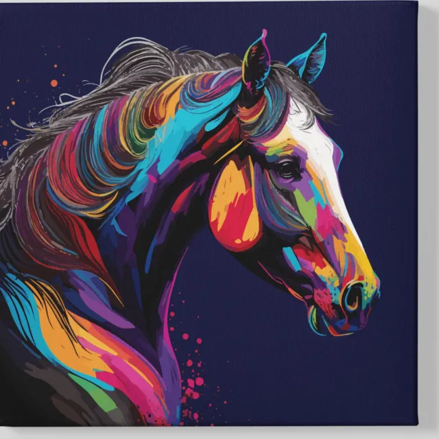 Trendex Global Canvas Schilderij Dieren - Kleurrijke Paard - Paarden - Wanddecoratie - 100x100x2 cm