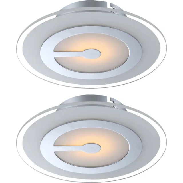 Globo Plafondlamp Woonkamerlamp Ganglamp Slaapkamerlamp, chroom gesatineerd glas, LED, DxH 23x5,7 cm, set van 2 Wit