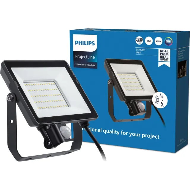 Philips ProjectLine straler 30W koel wit licht - 4000K - Geïntegreerde bewegingssensor Zwart