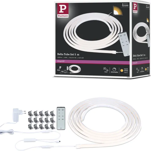 Paulmann SimPLED Delta Tube 5 Meter Warmwit 830 - Met Afstandsbediening - 18W - IP20