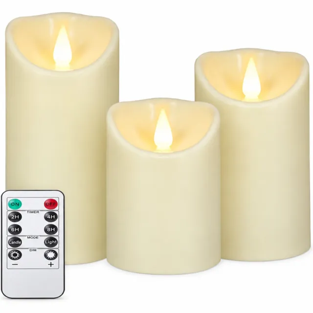 SWGOTA led kaarsen, set van 3, diameter 7,5 cm, ivoorwit kunststof met vlamvorm en warm licht, inclusief afstandsbediening, voor bruiloften en feesten