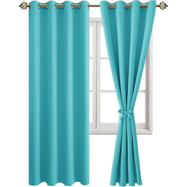 Famanu Verduisterende gordijnen - inslagringen - voor slaapkamer - woonkamer - turquoise - 2 stuks - 245 x 140 cm (H x B) Turkoois