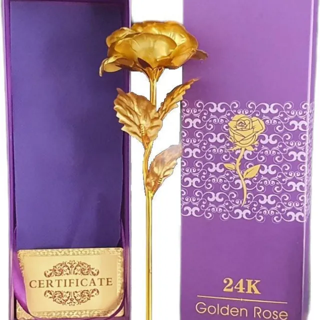 GreatGift Goudkleurige roos - Met 75 rozenblaadjes- Romantisch Cadeau - Moederdag - Valentijn - Cadeau