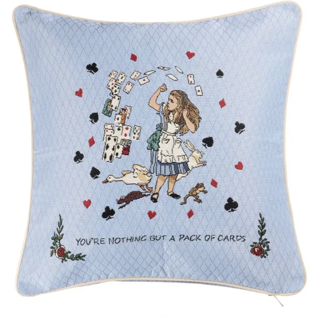 Signare Kussenhoes - luxe Gobelinstof - Alice in Wonderland - Tea Party - Nothing but Cards - 45 x 45 cm blauw