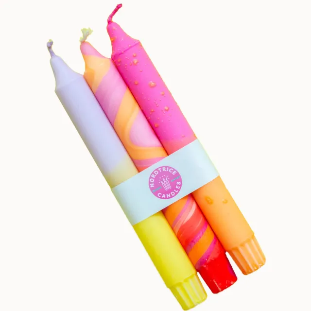 Nordtrice Dip Dye Dinerkaarsen Stearine - Kleurrijke Kaarsen - Set van 3 - Nordtrice Summer Sunset Bright - 20 cm