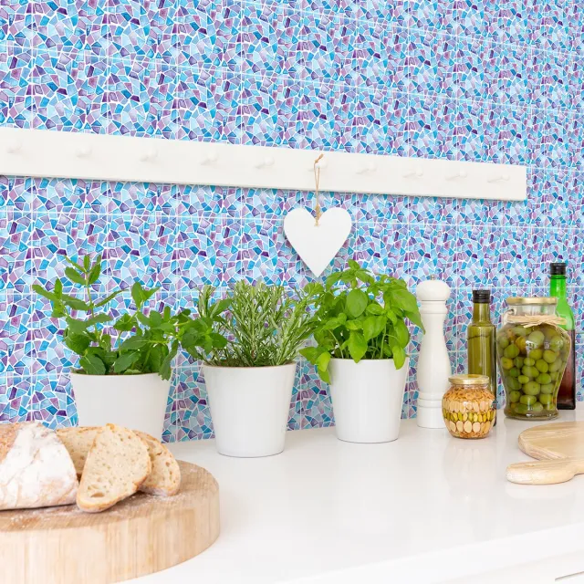 Ambiance Sticker Zelfklevende tegelmuurstickers voor keuken en badkamer - 9 UZZIEL Terrazzo tegelstickers - 9 stickers 20x20cm Multi color