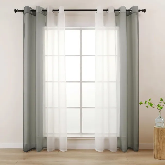 Unyqoos Transparante voile gordijnen met kleurverloop voor diverse kamers en ramen 140 x 225 cm grijs