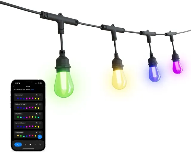 LEDVION Smart Lichtsnoer Buiten 7M - 10 RGBIC LED Lampen - 2700K-6500K - RGB - App-Bestuurbaar - Tuinverlichting