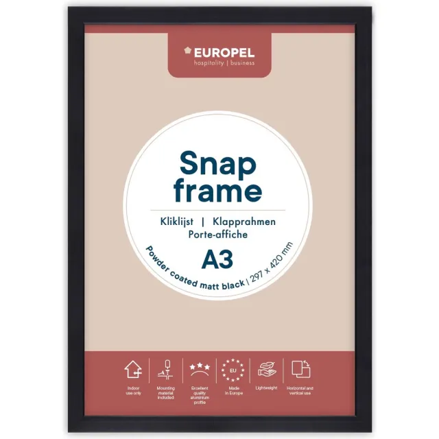Europel Kliklijst Europel - Posterlijst - A3 - 29,7 x 42 cm - 25mm frame - Mat zwart
