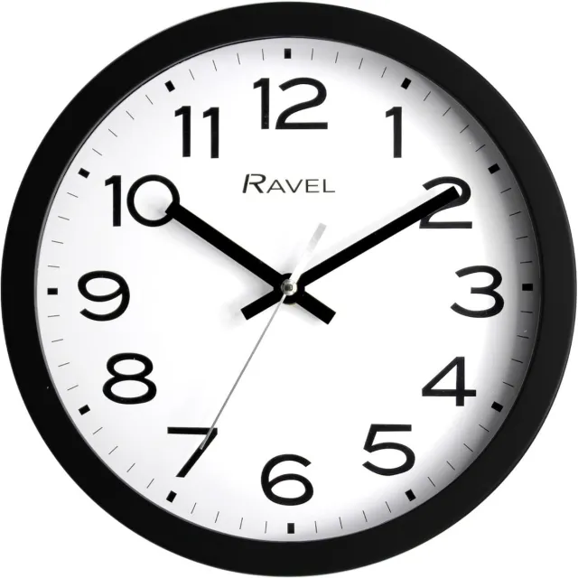 Ravel Moderne 25cm Wandklok voor Kantoor en Keuken - Analoog Quartz - RWC.25.3 - Zwart