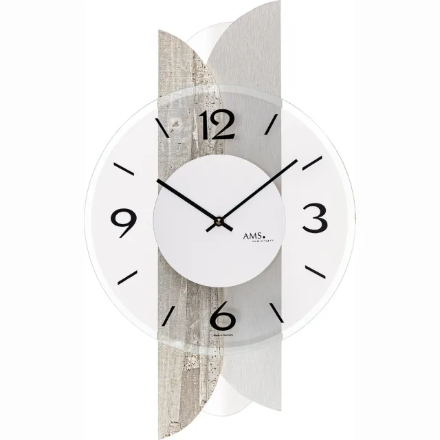 AMS wandklok 9668 Grijs, Glas, Hout