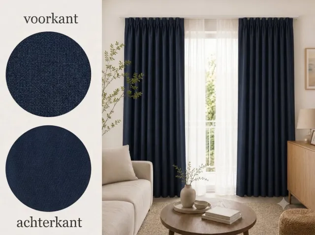 Everyday Elegance Kant-en-klare 100% Verduisterende & Thermische Gordijnen met Haken (Vlinderplooi) – 140x290 CM – Blauw – Linnenlook – Everyday Elegance Elite Series
