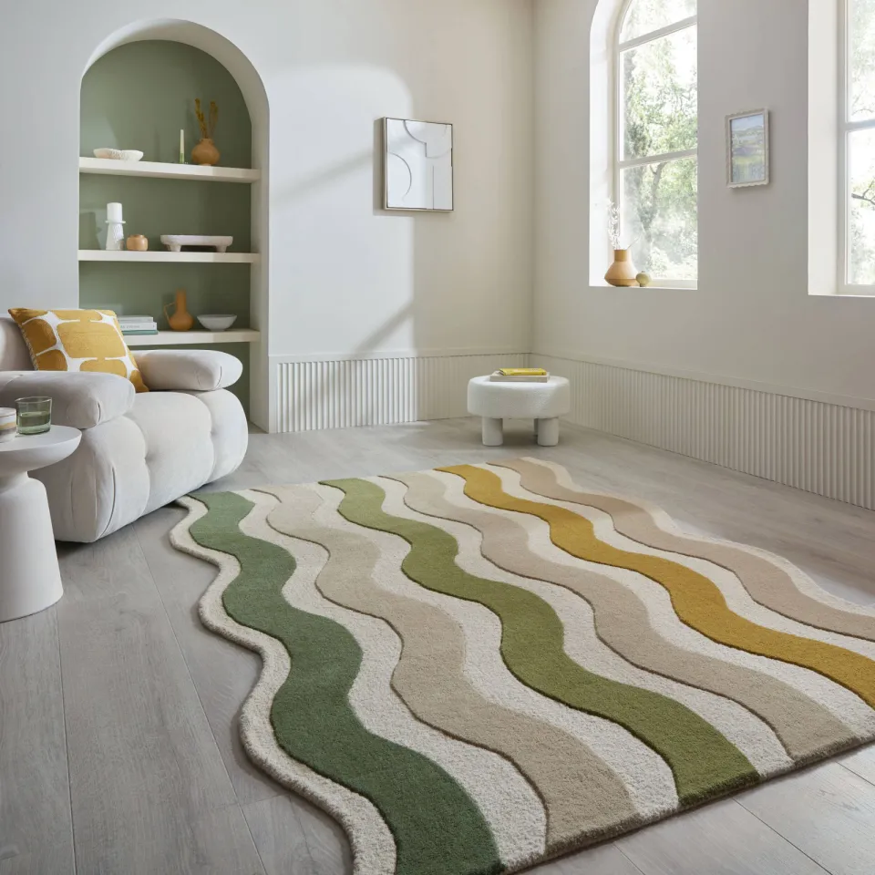 Flair Rugs Cascade Wool Scallop wollen vloerkleed beige, foto 2