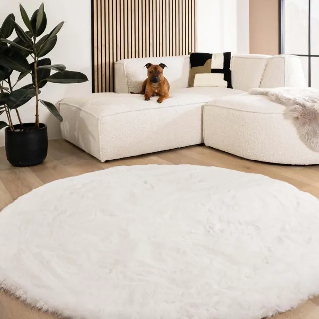 Tapeso Fluffy Comfy Deluxe vloerkleed, rond, wit, 160