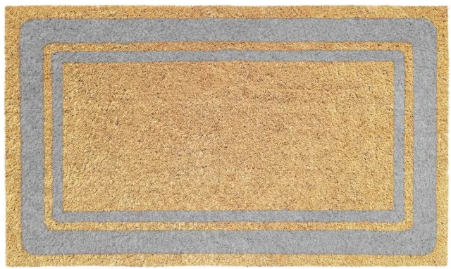 Ibenzoa Stijlvolle Kokosvezel Deurmat met PVC Achterzijde voor Binnen en Buiten, 40 x 70 cm Grens Grijs