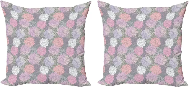 ABAKUHAUS Roze en Grijs Sierkussenhoes Set van 2, Botanischer Bloesem, Modern Accent Dubbelzijdige Digitale Print, 50x50, Blush Flieder Grijs