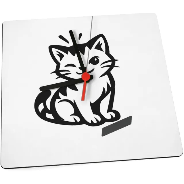 Mr Cadeautjes Klok 19 x 19 - design Een compacte huisdierprint met een vriendelijke kat en een o | cadeau Wit