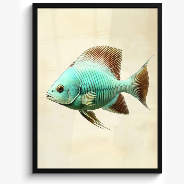 FrameYourWall Poster in lijst - Fotolijst 50x70 cm - Posters - Schubben - Vis - Mint - Minimalistisch - Posterlijst zwart - Decoratie - Wanddecoratie woonkamer - Muurdecoratie slaapkamer Vis - Schubben
