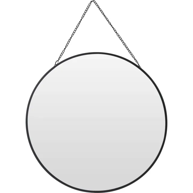 Excellent Houseware Spiegel - met ophangketting - rond - zwart- metaal - D29 cm - wandspiegel