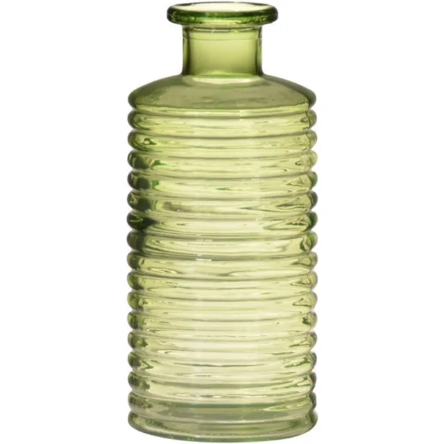 Hakbijl Glass Vaas - groen - transparant - geribbeld - 14 x 31 cm - vazen voor bloemen/kunstbloemen/boeketten