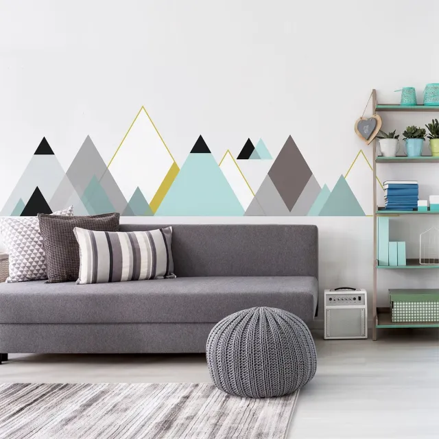 Ambiance Sticker Muurstickers - Decoratie voor slaapkamer/woonkamer - Gigantische Scandinavische bergen muursticker MATRA - 40x60cm Multi color