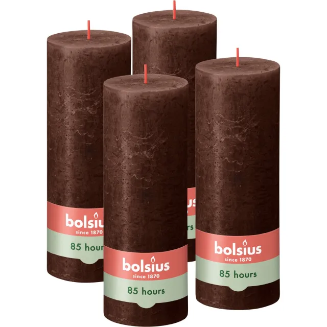 Bolsius Rustieke Kaarsen - 4 Stuks - Bruin - 19cm - 85 branduren Donkerbruin